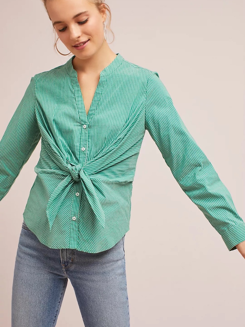 NEW Maeve Anthropologie Katherine Knotted Blouse Green Striped Size 4